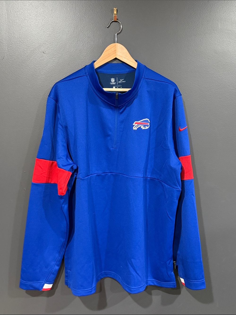 Nike Buffalo Bills Blue Quarter-Zip Pullover with Red and White Logo XL
